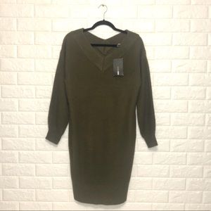 Olive V Neck Sweater Dress